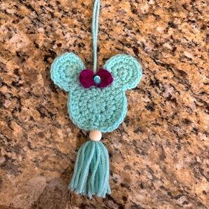 Crochet Mouse Ears Tassel Accessory - Aqua and Purple